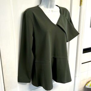 Ann Taylor Olive Green Long Sleeve flared v-neck top ladies size L